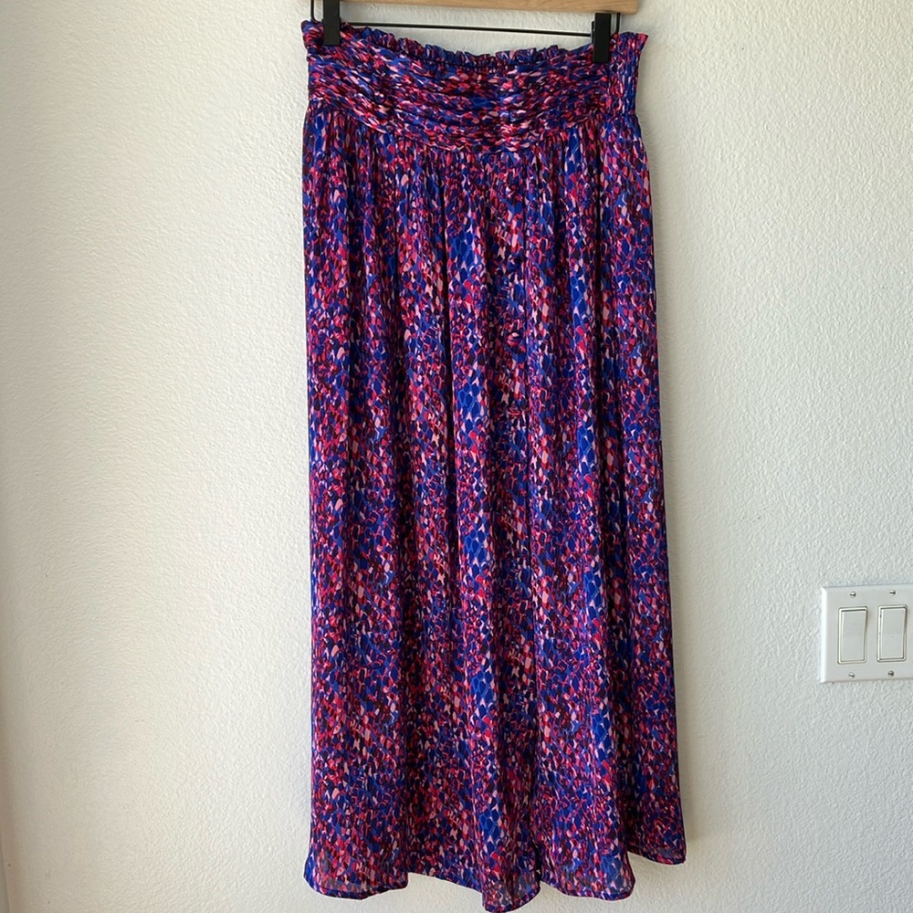 Blue & Pink Buttondown A-Line Maxi Skirt Side Slit for Resort Wear Coastal Boho